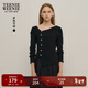 Teenie Weenie小熊秋季撞色假兩件設計感長(cháng)袖T恤氣質(zhì)時(shí)髦打底衫女 黑色 S (160)