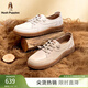 暇步士（Hush Puppies）休閑鞋 2025新款博主同款輕便按摩女鞋真皮百搭舒適小白鞋女鞋 米杏色 36
