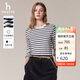 哈吉斯（HAZZYS）女裝 秋季女士純棉條紋寬松長(cháng)袖T恤女ABTSE0CCX02