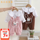 五小七童裝女童春秋季套裝新款嬰幼兒童背帶褲春裝寶寶衣服兩件套 粉色 80 尺碼7-11月cm