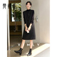 梵希蔓圓領(lǐng)毛呢背心連衣裙女25年秋季新款通勤風(fēng)直筒中長(cháng)裙 黑灰色 L