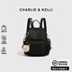 CHARLIE&KELLI CK品牌包包女款韓版潮牛津布拉鏈背包2026新款帆布雙肩包女書(shū)包 黑色