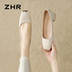 ZHR單鞋女淺口輕便百搭船鞋女氣質(zhì)粗跟增高女鞋 EH59 米色 37 