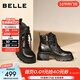 百麗（Belle）時(shí)尚串珠牛皮馬丁靴女冬季新款商場(chǎng)同款厚底增高短靴F2T1DDD5 黑色-單里 37