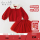 戴維貝拉（DAVE＆BELLA）女童半裙套裝秋冬新款中大童衣服中國風(fēng)新年兒童上衣短裙兩件套 中國紅【現貨】 110 cm（建議身高100-110cm）