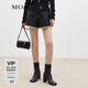 MO&Co.短褲撞邊運動(dòng)風(fēng)高腰松緊腰方格絎縫夾棉休閑褲摩安珂 黑色 S 160