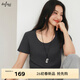 伊芙麗（eifini）蔣欣代言【彈力面膜t】白色短袖U領(lǐng)T恤女上衣2026春季新款 巖石灰 合身大U領(lǐng) L 120-135斤