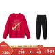 NIKE3BRAND 耐克兒童紅色拜年服純棉2件套男女童彈力親膚舒適套裝