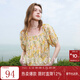 三彩2025夏季新款碎花小衫方領(lǐng)打攬上衣泡泡袖寬松小清新M 檸檬黃花卉 M 160/84A