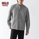MUJI 男式 棉水洗牛津 立領(lǐng)襯衫 長(cháng)袖休閑百搭男士襯衣外套純棉全棉 白色格紋 3A XS 160/80A