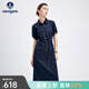 Navigare意大利小帆船女士短袖牛仔連衣裙25夏季新品純棉襯衫裙百搭長(cháng)裙子 海軍藍 M