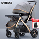 SNZESKE品牌高景觀(guān)嬰兒車(chē)新款遛娃神器新生兒雙向折疊手推車(chē)可坐躺0-3歲 四輪橡膠-牛仔灰