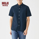 無(wú)印良品 MUJI 男式 新疆棉水洗牛津 紐扣領(lǐng)短袖襯衫 純棉襯衫 休閑襯衫 M9SC720 深海軍藍 M