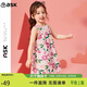 ASK JUNIOR女童連衣裙夏季小童舒適透氣時(shí)尚大花滿(mǎn)印兒童吊帶公主裙 90