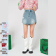 CHUU高腰破洞時(shí)尚辣妹半身裙女夏季新款設計感百搭顯瘦短裙子 淺藍 M