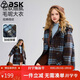ASK JUNIOR兒童外套25冬季中大童學(xué)院風(fēng)連帽外套女童格紋撞色毛呢大衣