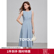 初語(yǔ)純棉連衣裙女2025夏季新款圓領(lǐng)無(wú)袖背心裙分割設計感中長(cháng)裙 霧霾藍 M