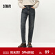 森馬（Semir）森柔牛仔|牛仔褲女抓毛長(cháng)褲女生冬季半松緊腰直筒褲美式休閑 牛仔深黃泥染80332 XL