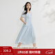 茵曼簡(jiǎn)約方領(lǐng)分割收褶連衣裙2026夏季女裝新款浪漫泡泡袖中長(cháng)裙子 淺藍色 XL
