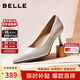 百麗通勤高跟鞋女26春新真皮正裝鞋JD013AQ6 米色 37
