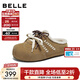 百麗（Belle）時(shí)尚雙鞋帶勃肯鞋女2026春新商場(chǎng)同款加毛保暖半拖F3U1DAH6 棕色 38