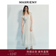 MAXRIENY法式浪漫感撞色黑白波點(diǎn)v領(lǐng)連衣裙女精致復古氣質(zhì)長(cháng)裙 米白 M