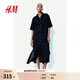 H&M女裝連衣裙2025年秋季新款亞麻混紡襯衫式連衣裙1278042 黑色 S 160/88