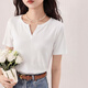 MJ STYLE短款短袖T恤女2026年夏季新款正肩小V領(lǐng)修身顯瘦簡(jiǎn)約百搭打底衫