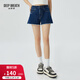 深呼吸DEEP BREATH女裝字母印花高腰純棉牛仔休閑短褲A100228 深藍 L (4)