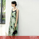 顏域（YANYEE）2024新款設計感抽象印花法式連衣裙女夏真絲V領(lǐng)吊帶裙中長(cháng)裙 綠花 M/38