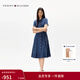 Tommy Hilfiger春夏女裝純棉氣質(zhì)文藝風(fēng)收腰顯瘦中長(cháng)款牛仔襯衫裙連衣裙 牛仔藍1BJ S 34