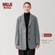 MUJI女式 羊毛混 夾克大衣 毛呢外套女款冬季西服西裝 女裝BD0Z5A4A 灰色圖案 L (165/88A)
