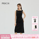 PRICH【緞面】設計感褶皺無(wú)袖連衣裙2025夏季新款休閑收腰長(cháng)裙新 黑色731M M (165)