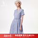 哈吉斯（HAZZYS）女裝 夏款淑女清新立領(lǐng)條紋印花連衣裙女AQWSC0BBC05 藍色BL L (165/88A 40)