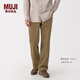MUJI男式水洗絲光斜紋寬版褲 男士長(cháng)褲子休閑褲25年春季 AE0ZJA5S 深米色 S (76cm(170/76A))