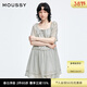 moussy 新品甜美收腰一字肩系帶條紋連衣裙028ISA33-4051 165花紋灰色 S
