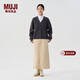 MUJI女式 羊絨混紡 V領(lǐng)開(kāi)衫 毛衣上衣針織衫外套冬季外搭BAH92C4A 炭灰色 XL （165/92A）