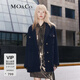 MO&Co.【美麗諾羊毛】西裝翻領(lǐng)寬松雙面呢外套夾克大衣摩安珂 藍黑色 XS 155
