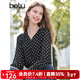 百圖betu女裝2025春季新款襯衫V領(lǐng)復古波點(diǎn)印花雪紡長(cháng)袖襯衫女2502T39 黑色 M