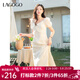 LAGOGO米色收腰系帶繡花連衣裙女拉谷谷2025年春夏新款氣質(zhì)雪紡裙 米色 M