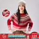 金菊圣誕費爾島提花100%綿羊毛厚款2026新款條紋復古保暖毛衣女羊毛衫 紅色 均碼 F(165/88A)