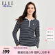 ELLE ACTIVE復古條紋V領(lǐng)打底衫女士初秋百搭氣質(zhì)運動(dòng)休閑舒適長(cháng)袖T恤上衣 藏青/白 L