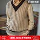 馬登工裝 復古lvy針織V領(lǐng)毛衣背心男秋季學(xué)院風(fēng)撞色立體絞花無(wú)袖馬甲 卡其 L