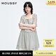 moussy 新品甜美收腰一字肩系帶條紋連衣裙028ISA33-4051 165花紋灰色 S