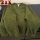 萬(wàn)欣兒寬松復古開(kāi)衫穿海毛衣苔綠色針織秋冬森系加厚慵懶外套上衣 綠色 M