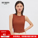 深呼吸DEEP BREATH女裝圓領(lǐng)側開(kāi)叉短款針織衫女背心上衣A300884 磚紅 S (2)