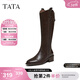 他她（TATA）女鞋靴子秋冬時(shí)裝靴粗跟復古西部靴彈力短靴 啡色（長(cháng)靴） 34