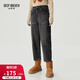 深呼吸DEEP BREATH女裝休閑高腰八分牛仔蘿卜褲女A100276 黑灰 L (4)