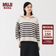 MUJI女式 米蘭諾羅紋編織半拉鏈毛衣女款針織衫25年冬季 女裝 上衣 米白色條紋 S (155/80A)