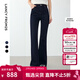朗姿復古典雅喇叭褲高級感氣質(zhì)通勤長(cháng)褲女士冬季新款牛仔褲 月夜深藍色2不加絨 L